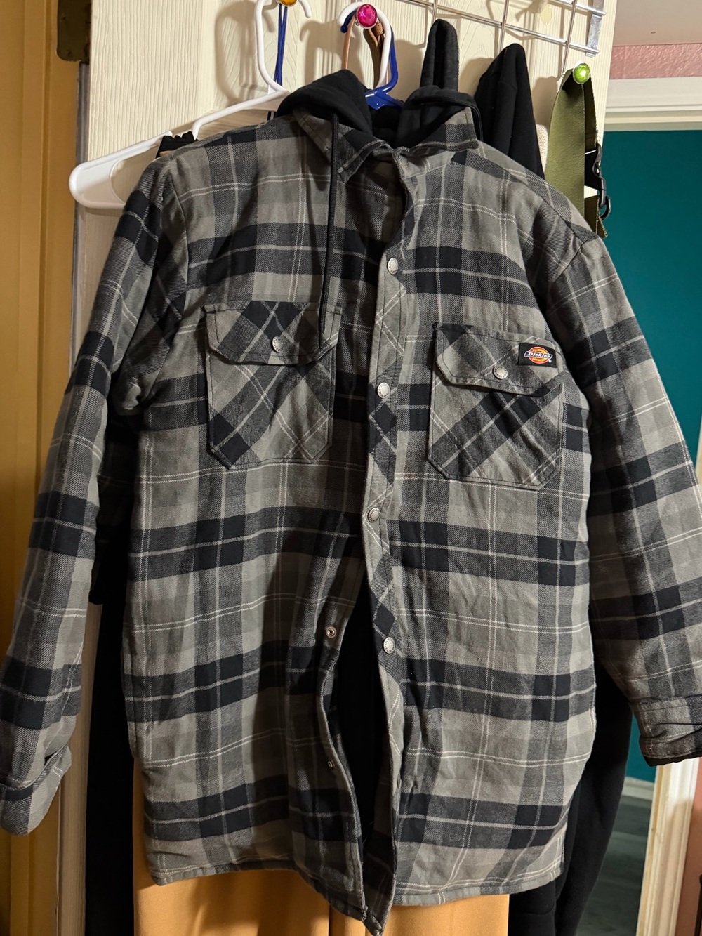 Dickies Gray & Black Plaid Hooded Shirt Jacket